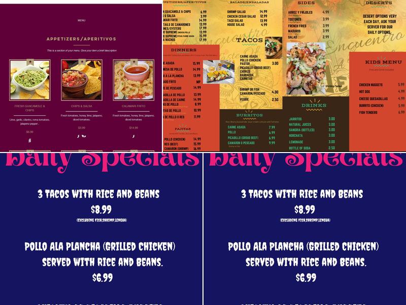 El encuentro Restaurant llc Menu