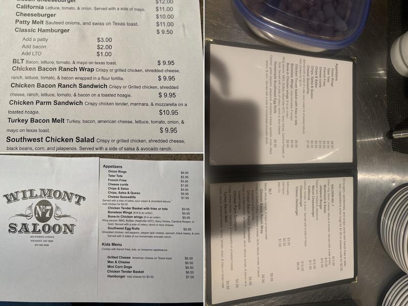 Wilmont Saloon No 7 Menu