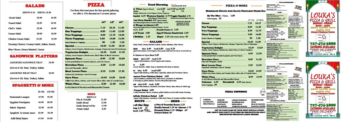 Louka\'s Pizza & Grill Menu