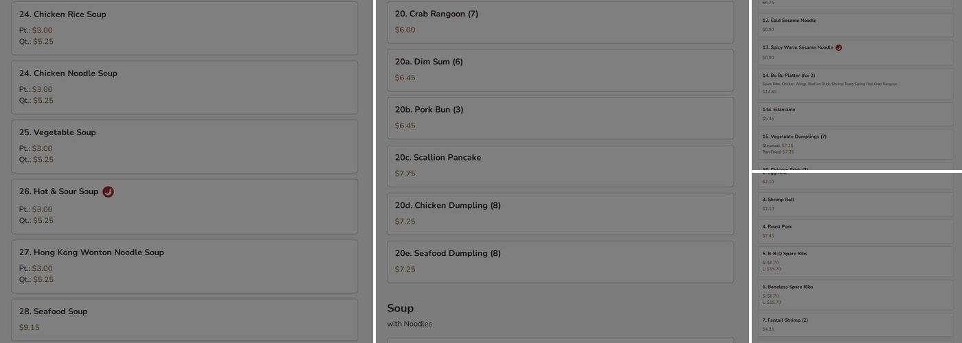 Mr Chen's Chinese Menu