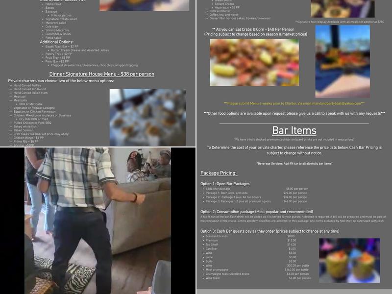 Maryland Party Boat Charters Menu