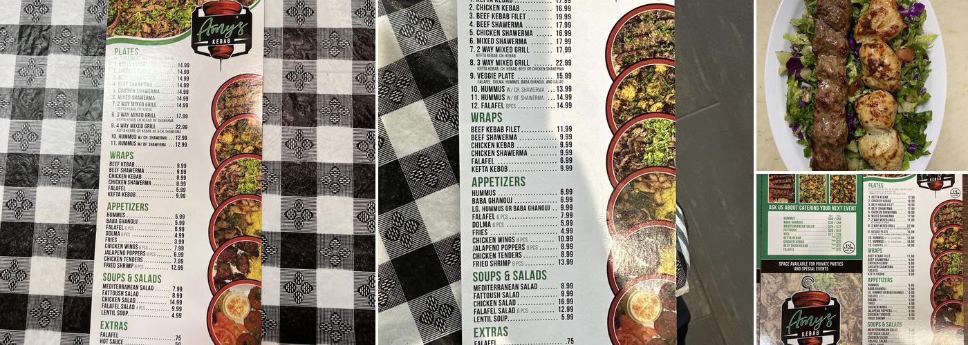 Amy's Kebab Menu