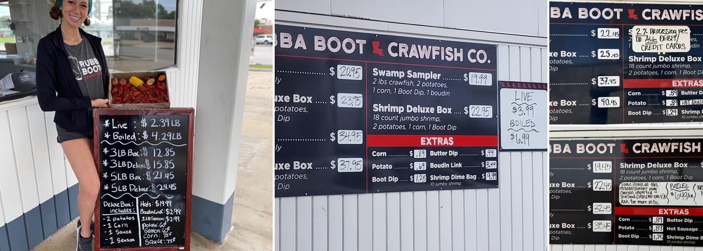 Rubba Boot Crawfish Co. Menu