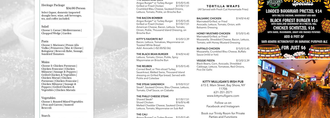 Kitty Mulligans Irish Pub Menu