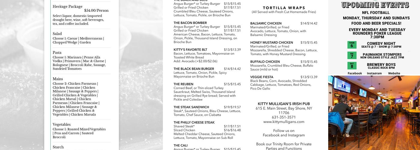 Kitty Mulligan's Irish Pub Menu