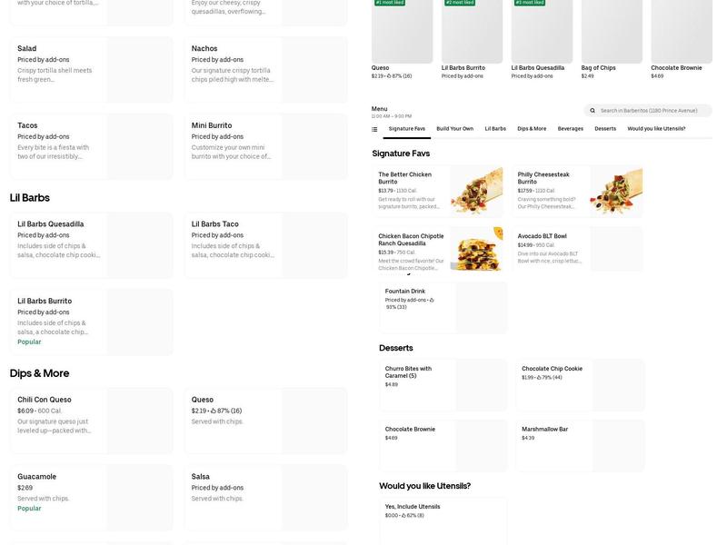 Barberitos Menu