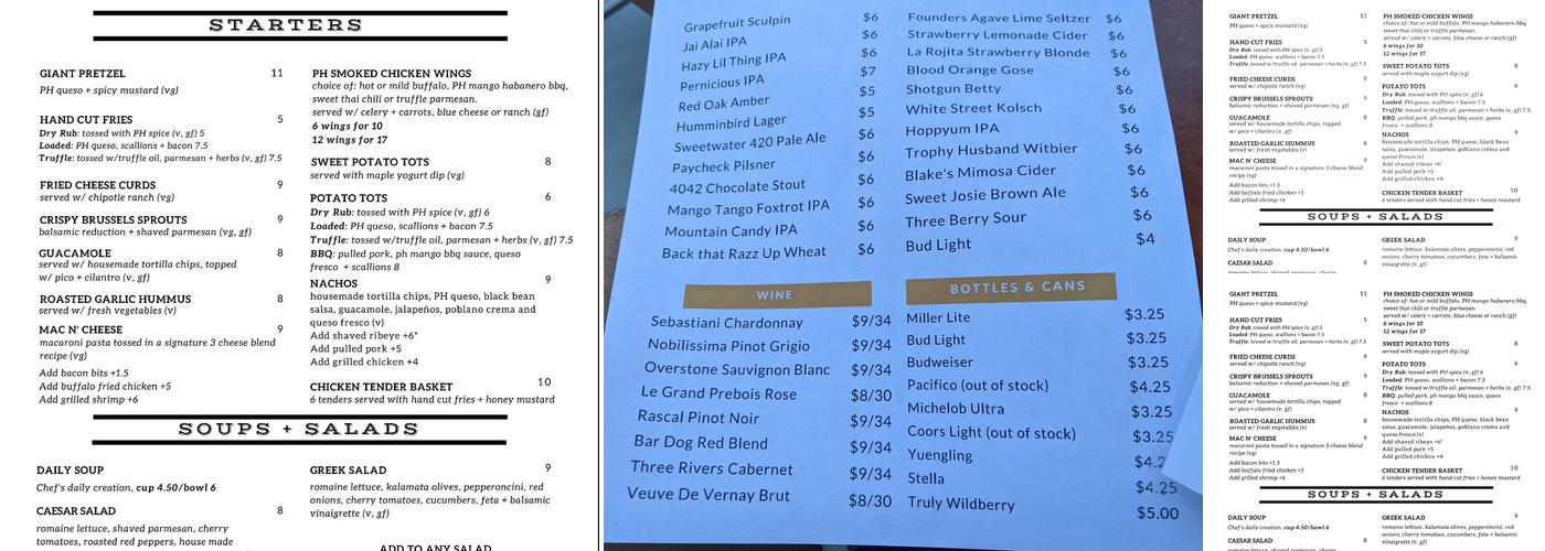 Public House Bedford Menu