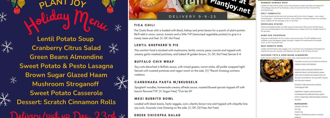 Plant Joy Meal Prep Menu