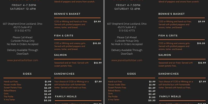 Jeanetta's Fish Bar Menu