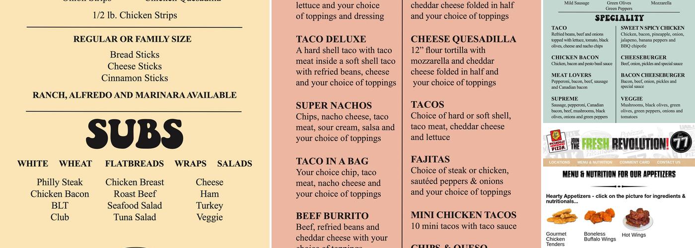 Piccadilly Circus Pizza Menu