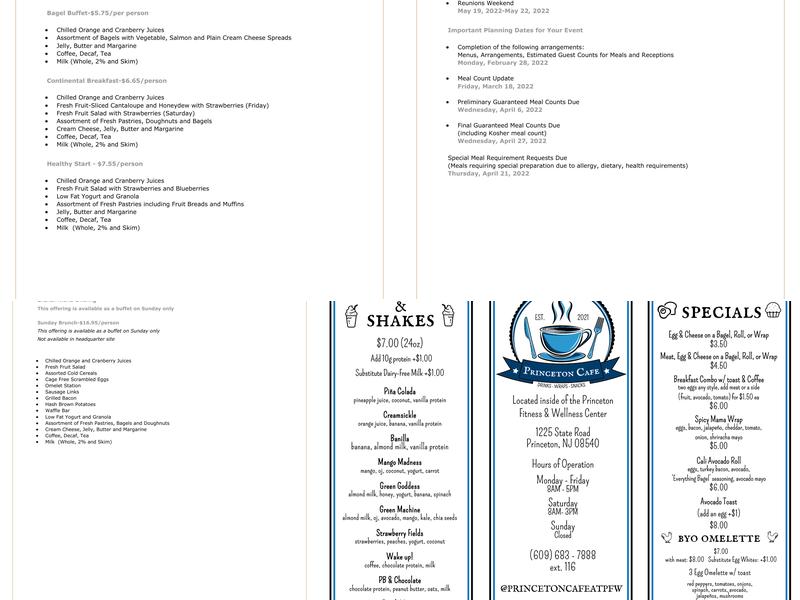 Princeton Café Menu