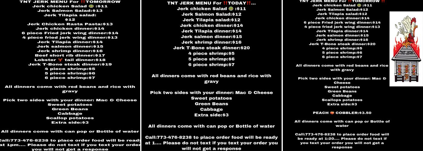 TNT JERK Menu