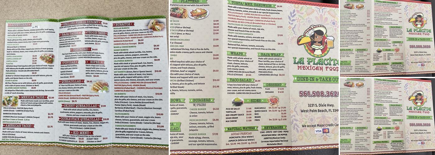 La Placita Mexican Food Menu