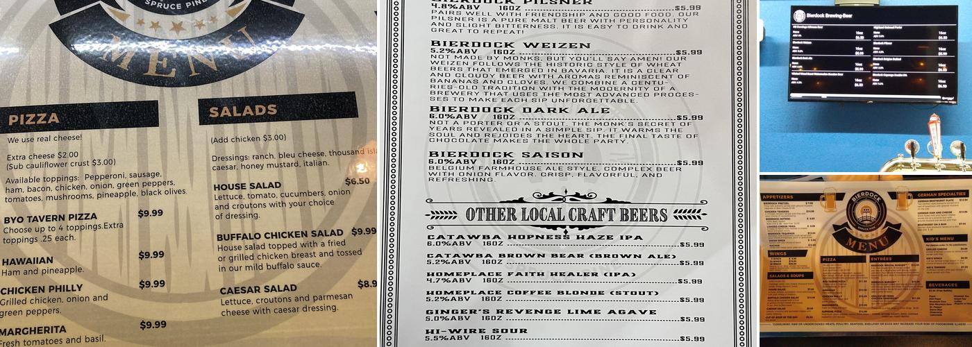 Bierdock Brewery Menu