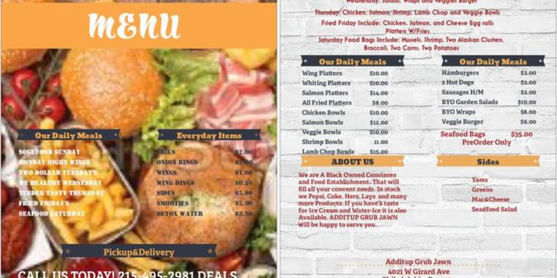 Additup Grub Jawn Menu