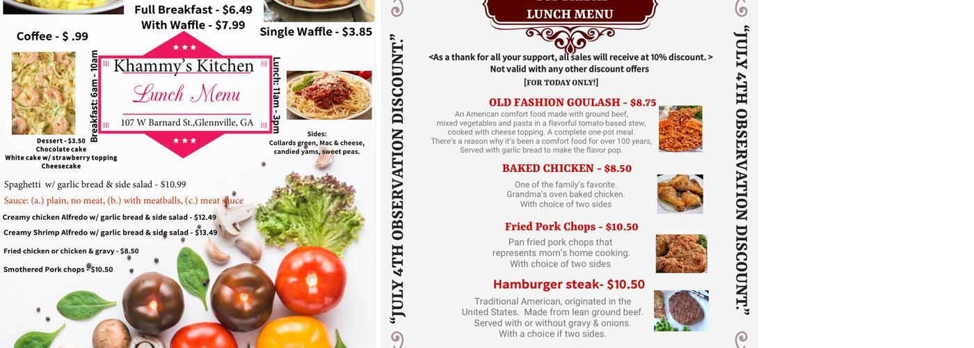 Khammy's Kitchen Menu