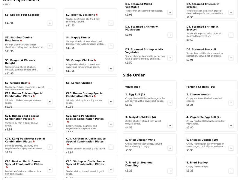 Super China Buffet Menu