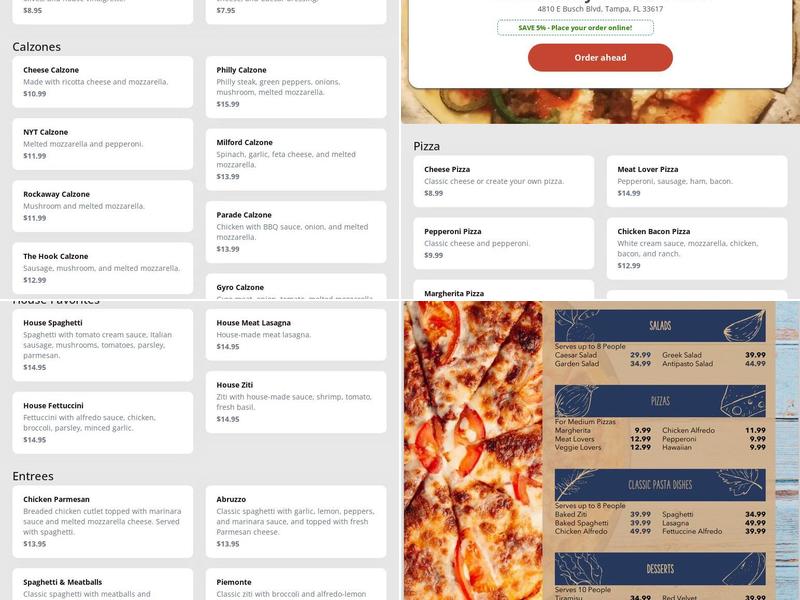 Auntie Emily's Pasta House Menu