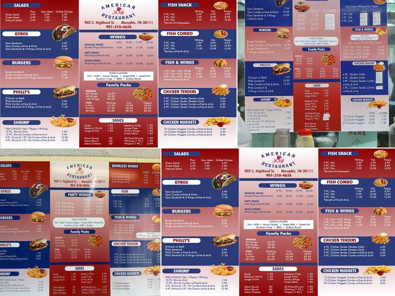 American joy Restaurant Menu
