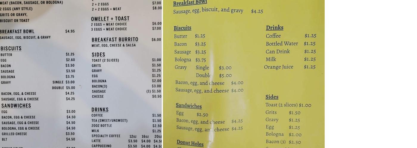Stop for Breakfast Menu