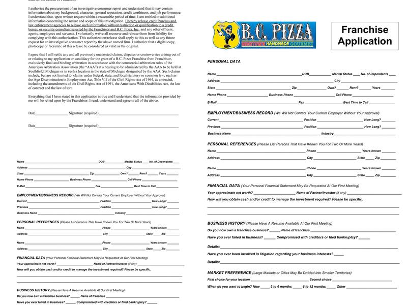 BC Pizza Menu