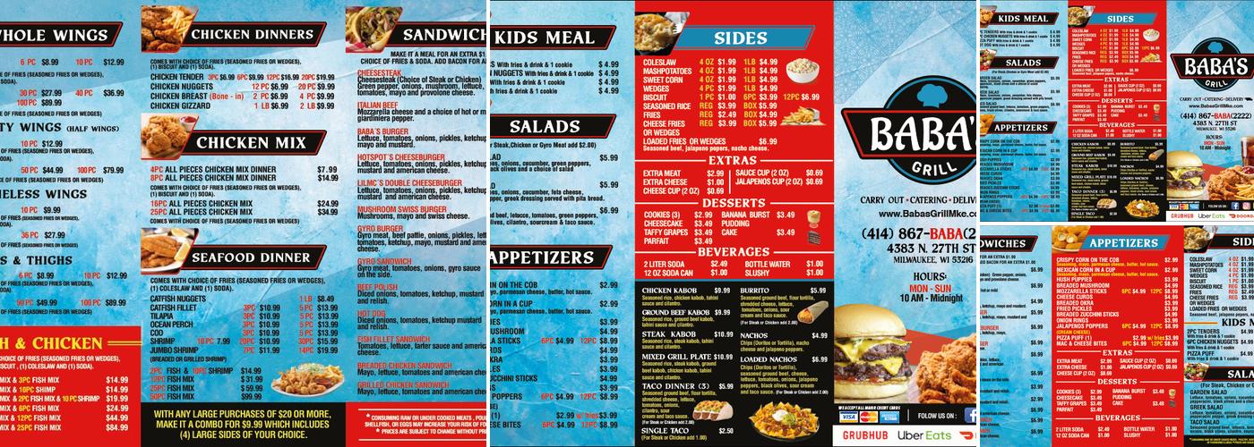 BABA'S GRILL Menu