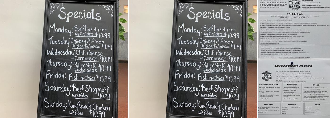 The Cafe Markham Menu