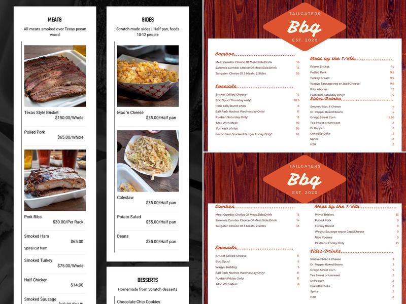 TAILGATERS BBQ Menu