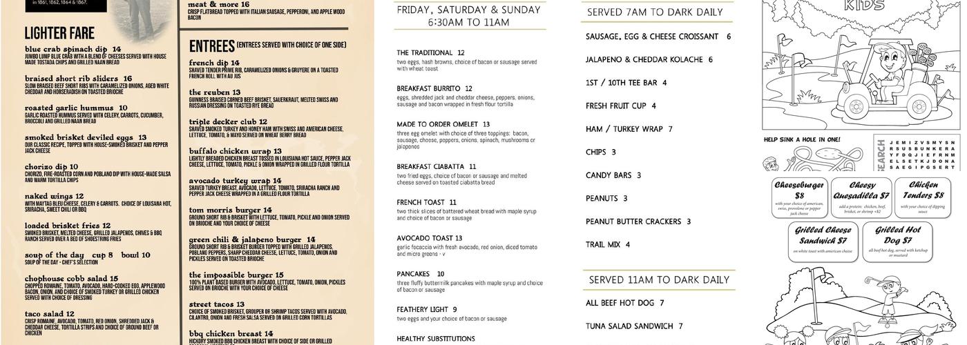 Tom Morris Pub Menu