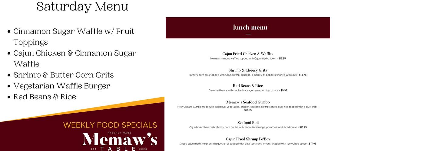 MeMaw’s Table Menu