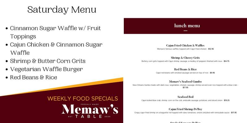 MeMaw’s Table Menu