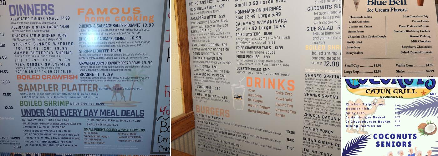Coconuts Cajun Grill Menu