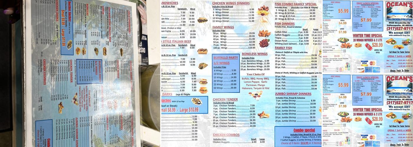 Ocean's Fish & Chicken Market Menu