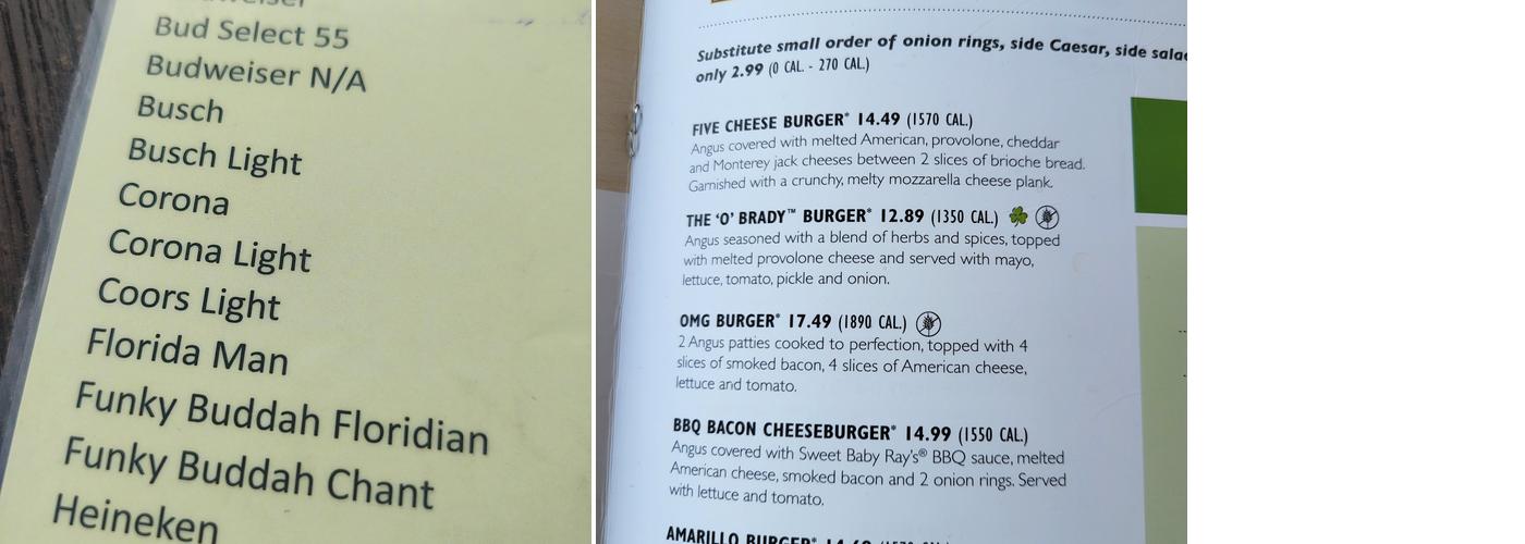 Beef 'O' Brady's Menu