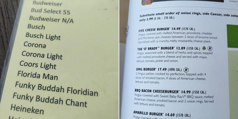 Beef 'O' Brady's Menu