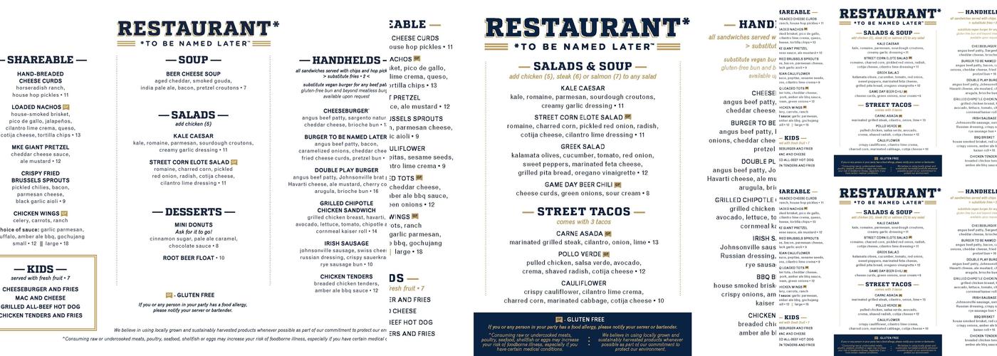 Restaurant to be Named Later Menu