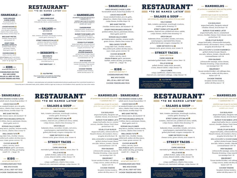 Restaurant to be Named Later Menu