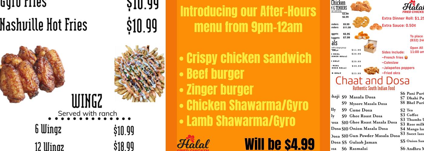 Halal Fried Chicken Menu