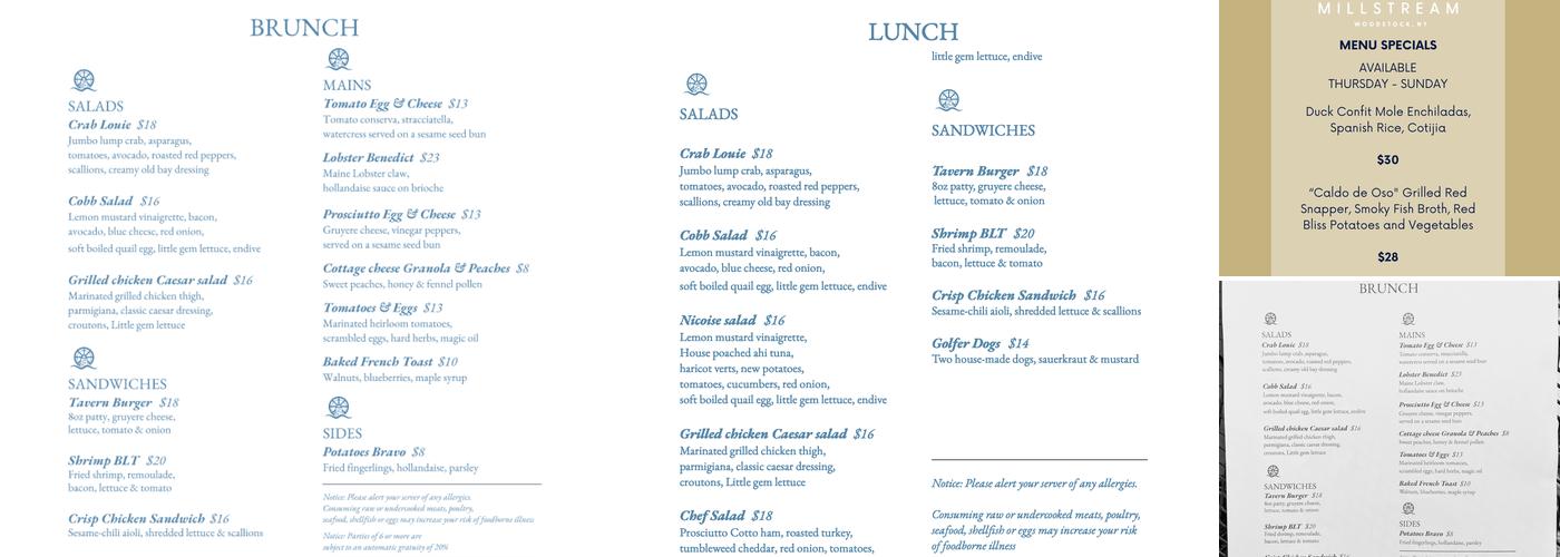Millstream Menu