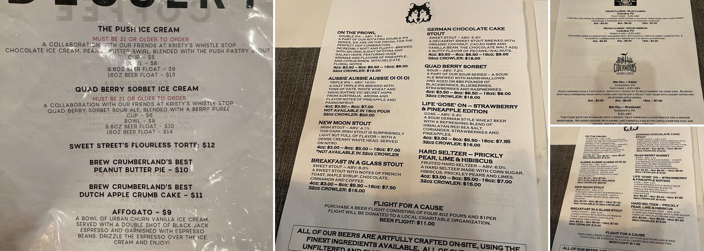 Wolf Brewing Co. Menu