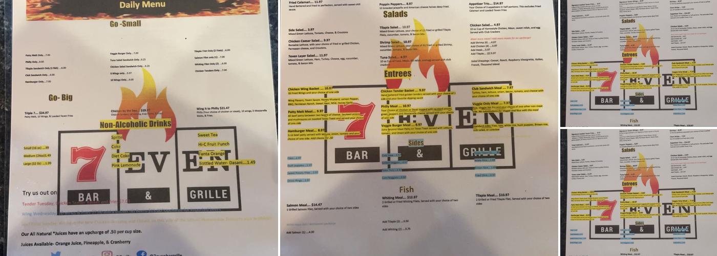 7even Bar & Grille Menu