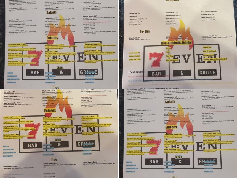 7even Bar & Grille Menu