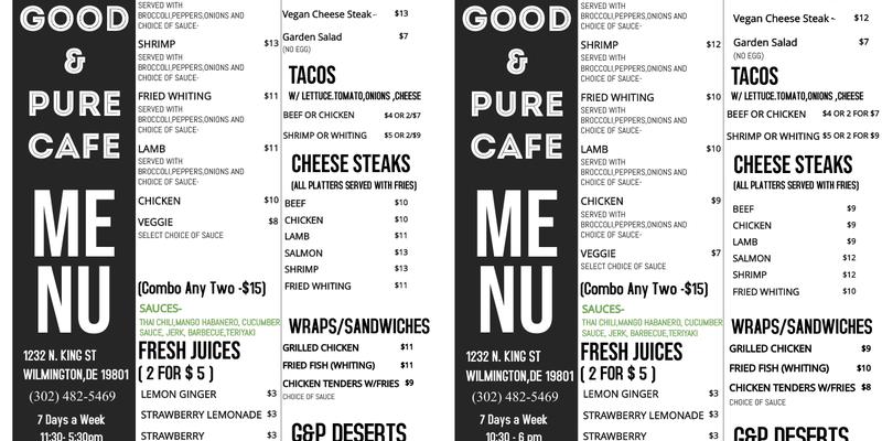 Good And Pure Cafe Menu
