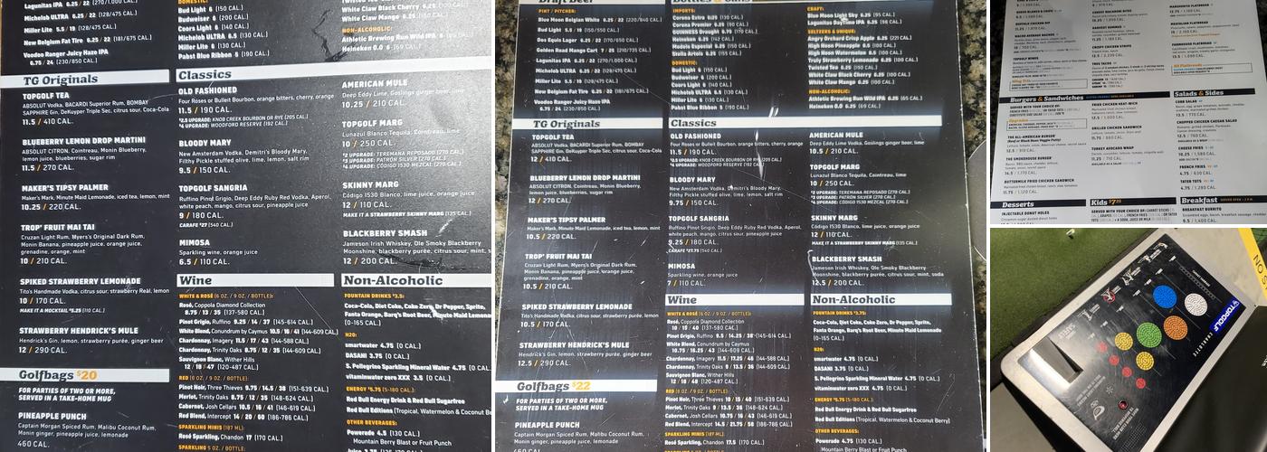Topgolf Menu