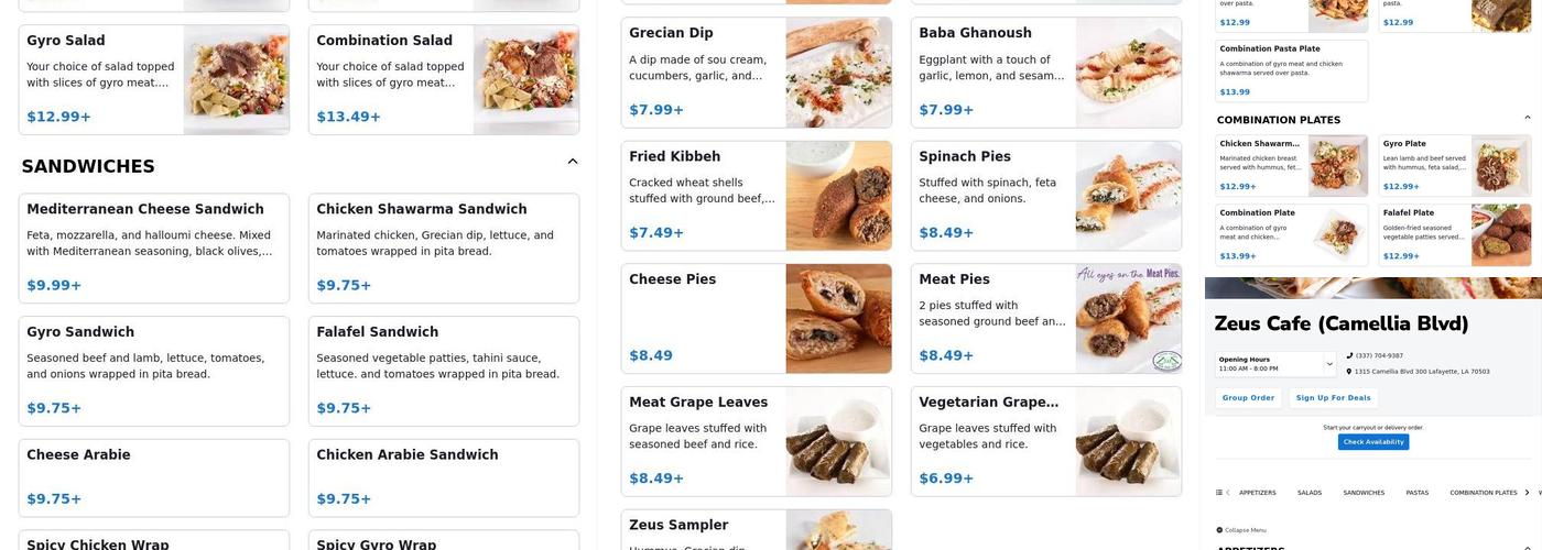 Zeus Menu