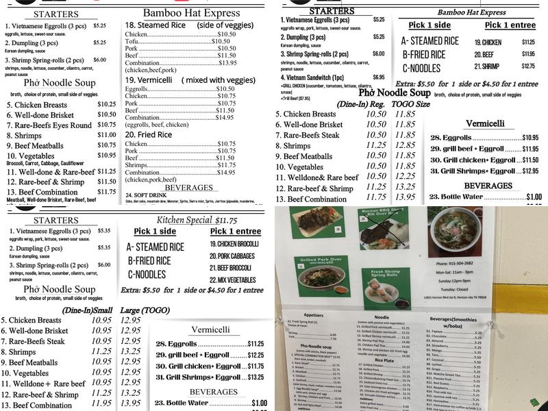 Pho Bowl Horizon Menu