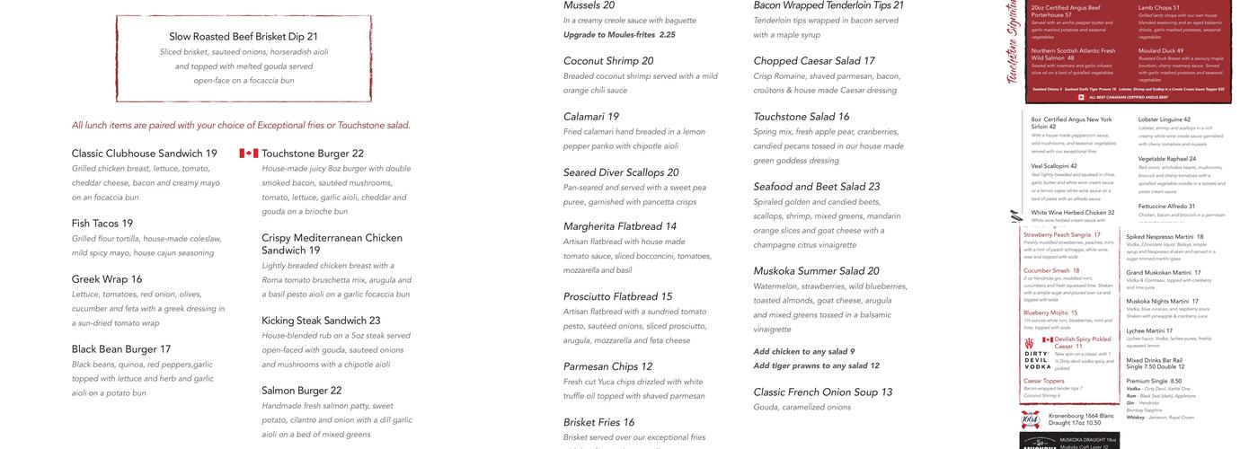 Touchstone Grill Menu