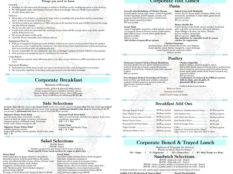 Delectables By Holly Catering Menu