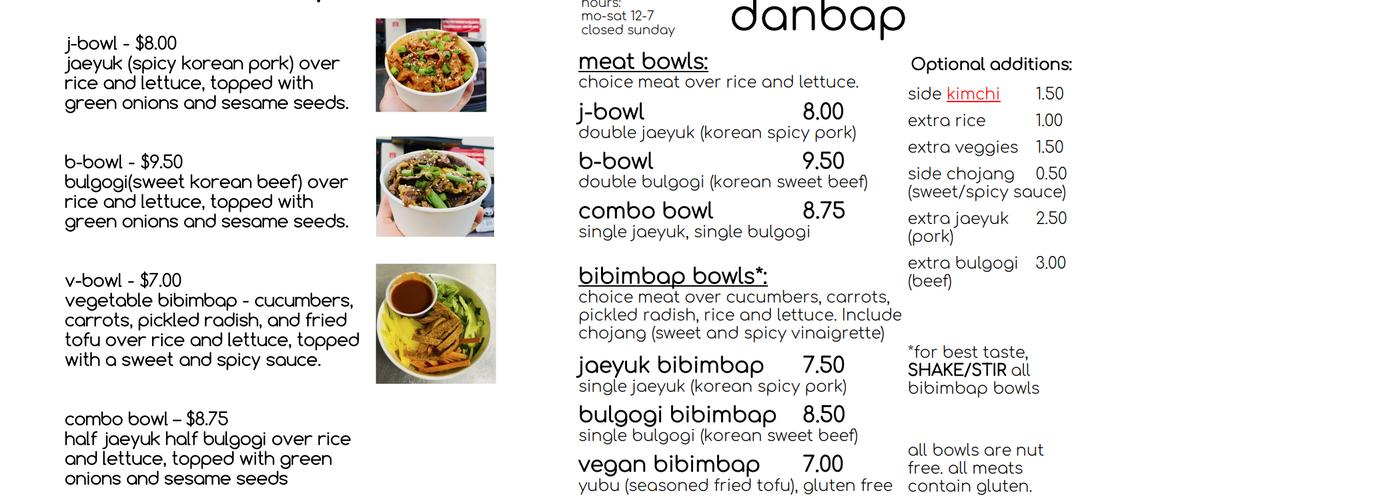 danbap Menu