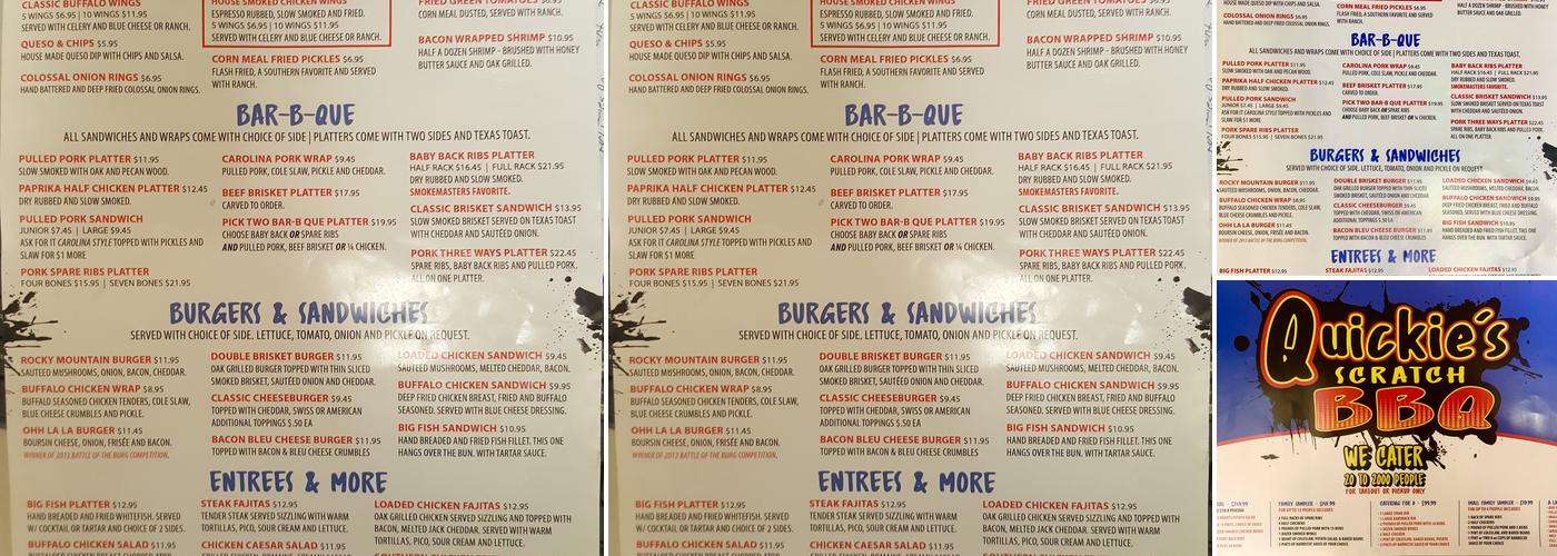 Quickies BBQ Menu